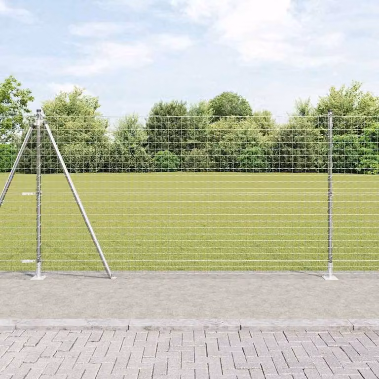 Berkfield Home 13-piece Set of Round Galvanised Steel Fence Posts with Base Plates in Silver, Height: 68.5 cm, Diameter: 32 mm