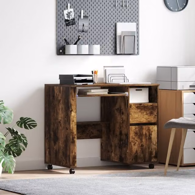 Berkfield Home Brown Smoked Oak Computer Desk with Drawers