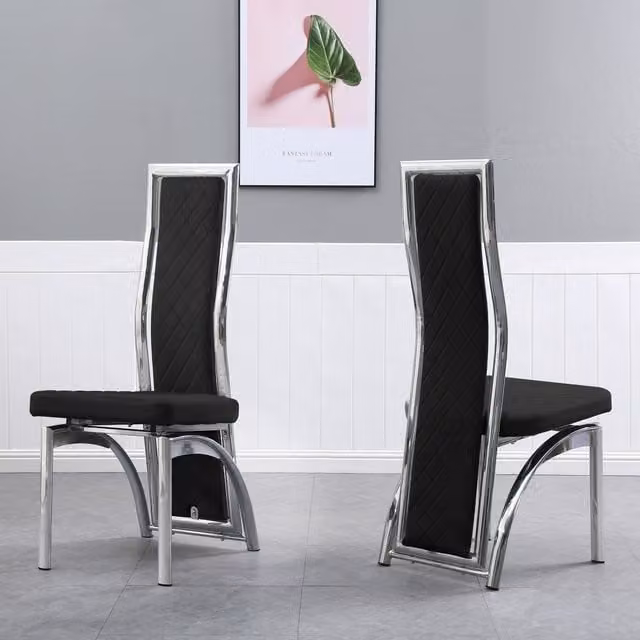 Modernique Set of 4 Veronica Velvet Dining Chairs in Black and Grey