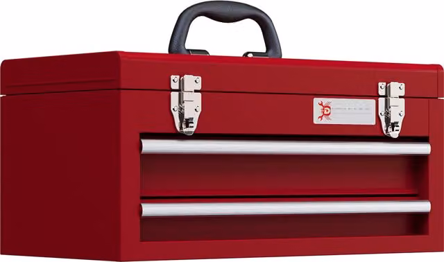 DURHAND Metal Tool Box with Lock and 2 Drawers, Red