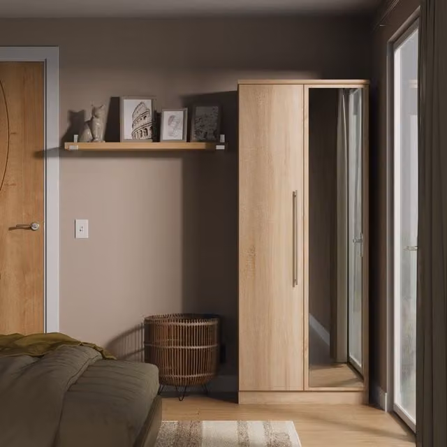 Sherwood Ready Assembled 2 Door Mirrored Wardrobe in Bardolino Oak