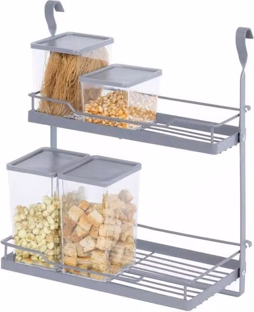 Hinsinc Grey Metal Wall Mounted Kitchen Hanging Rack with Fold Away Storage and Hanging Rod