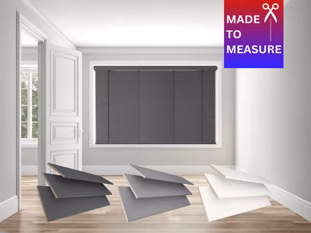 Caecus Made To Measure Faux Wood String Venetian Blind in Grey, W: 61-75 cm, H: 10-200 cm