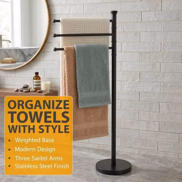 EONLION Black Freestanding Stainless Steel Towel Rack, Height: 87 cm