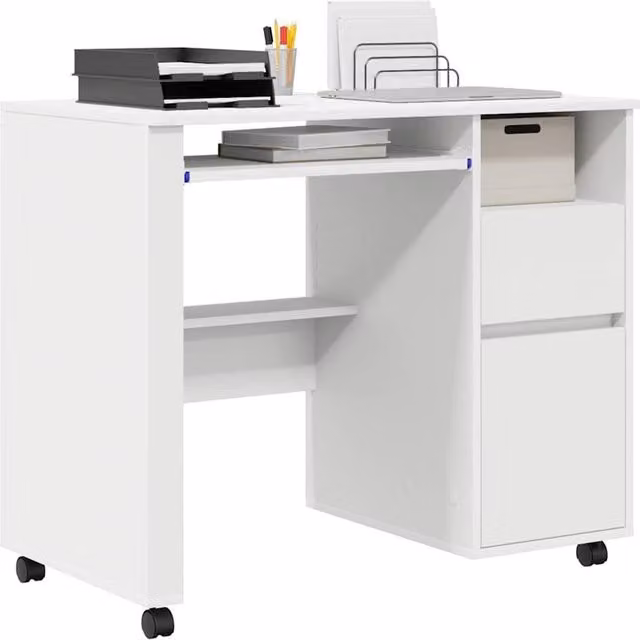 Berkfield Home White Computer Desk with Drawers and Castors