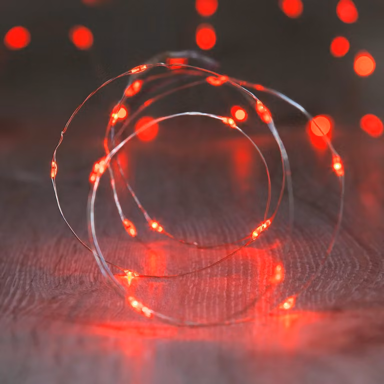 Lights4fun 20 Red LED Micro Battery Fairy Lights with Silver Metal String