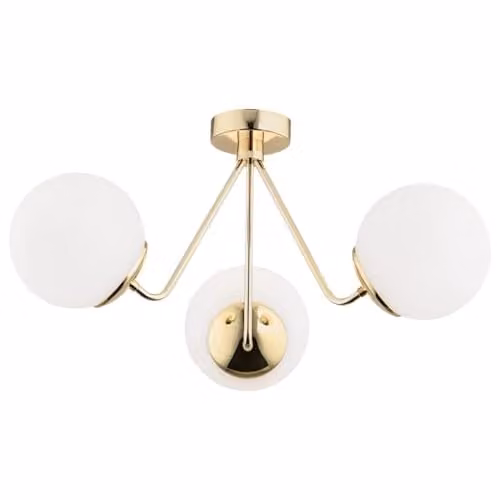 Argon Tomar 1481 Gold and Brass Surface Ceiling Light with White Glass Spheres, 3 x E27, IP20