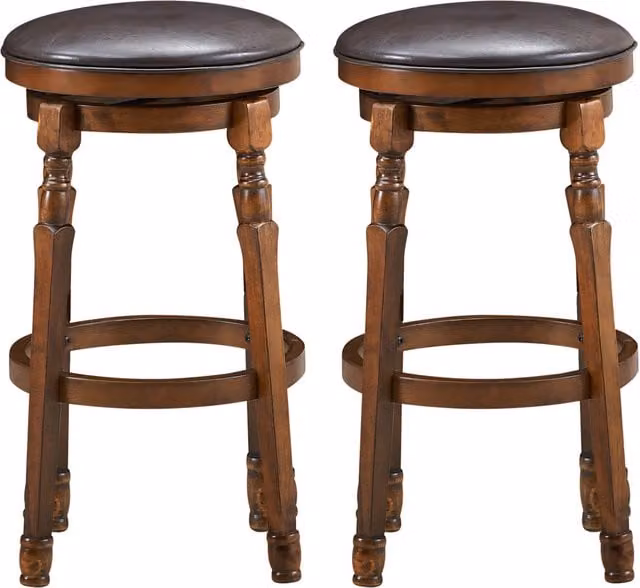 Costway Brown Swivel Bar Stools with Synthetic Leather and Rubberwood Legs, Height: 74 cm