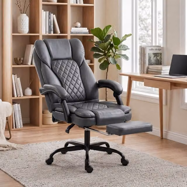 HOMCOM Grey Executive Home Office Chair with High Back, Headrest and Reclining Function