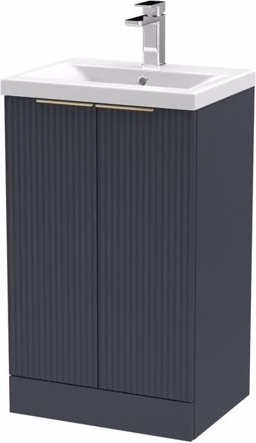 Balterley Fluted Front 2 Soft Close Door Vanity Basin Unit, Dark Grey, W: 50 cm, H: 85 cm