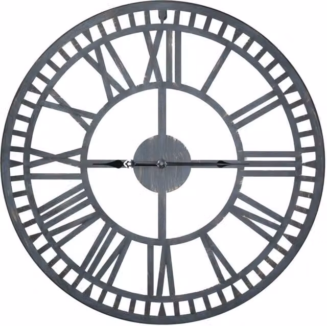 KDMK Oversized Roman Numeral Garden Wall Clock in Grey Metal