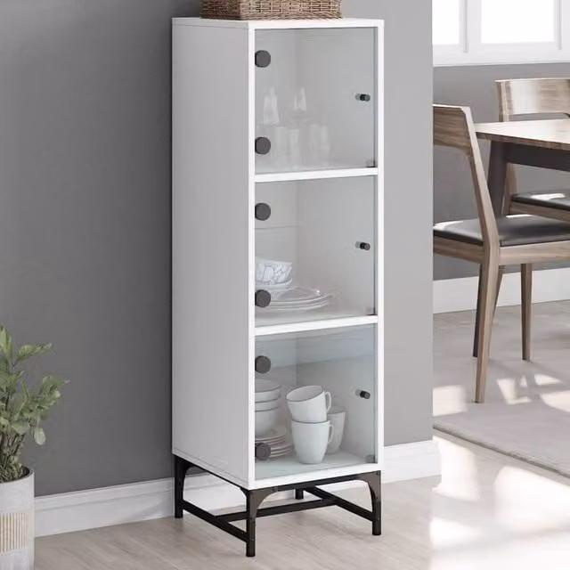 Berkfield Home Modern White Highboard with Glass Doors W/D/H: 35 x 37 x 120 cm