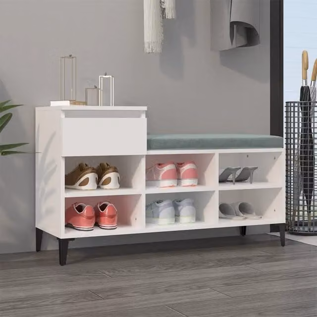 Berkfield Home White Modern Shoe Cabinet with Integrated Seat, W/D/H: 102 x 36 x 60 cm