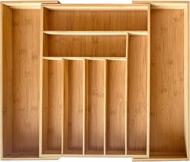 MANTRARAJ Expandable Bamboo Kitchen Cutlery Drawer Organiser Tray in Brown