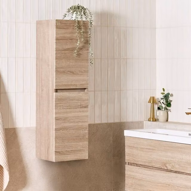 Wyld and Coco Wall-Mounted Bathroom Cabinet in Brown MDF, W: 35 cm, D: 30 cm, H: 120 cm