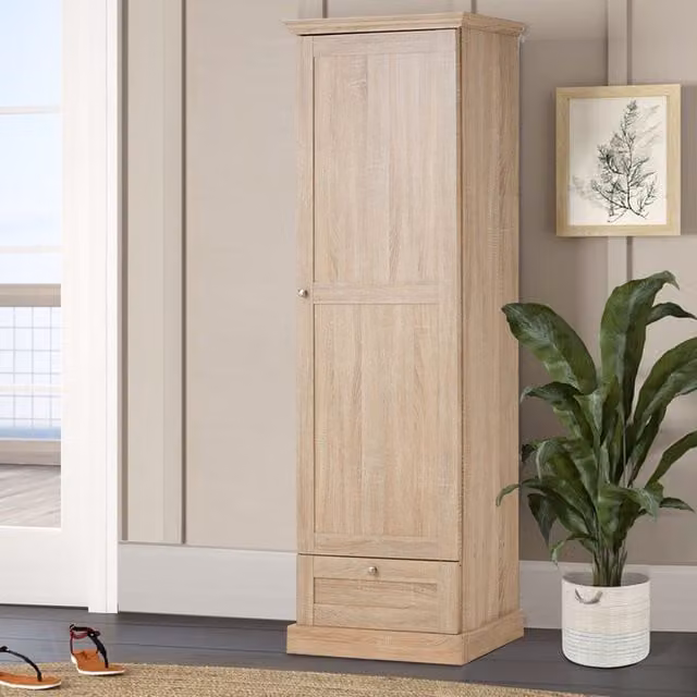 home24 Loft24 Binz Tall Storage Cabinet in Oak Brown