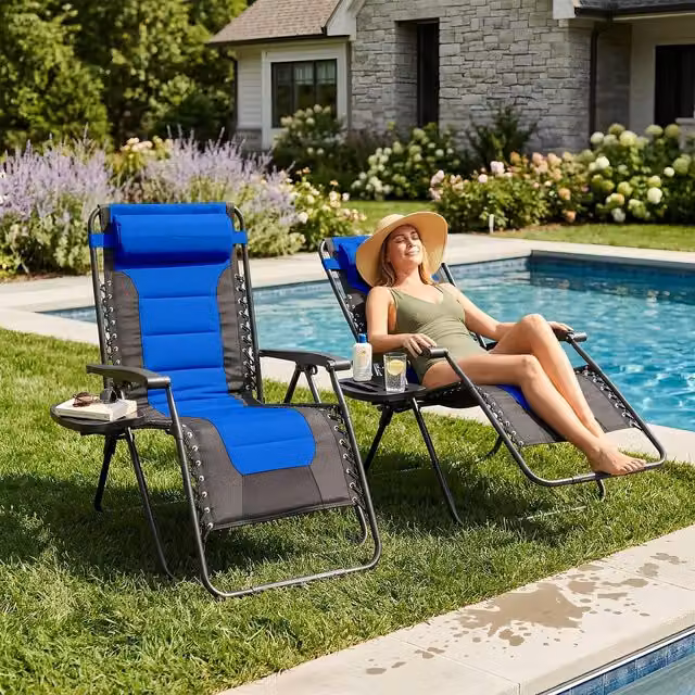 Harbour Housewares 2 Piece Padded Zero Gravity Chair Set in Blue
