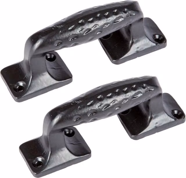 Hammer and Tongs Forged Iron Bow Barn Door Handles in Matt Black, Pack of 2
