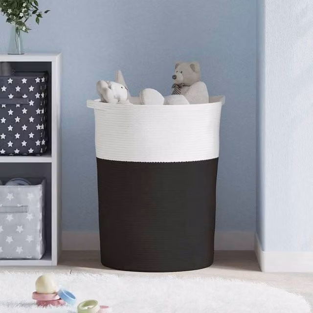 Berkfield Cotton Storage Basket in Black and White, W: 49 cm, H: 65 cm
