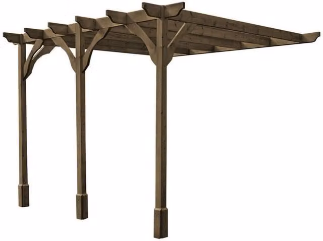 Rutland County Garden Furniture Ltd Wall Mounted Premium Lean-to Pergola with 3 Posts, W: 780 cm, D: 480 cm, H: 270 cm, Green and Brown