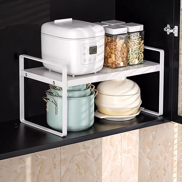 KORVIXA 2 Tier White Metal Freestanding Kitchen Storage Rack W/D/H: 100 x 20 x 18 cm