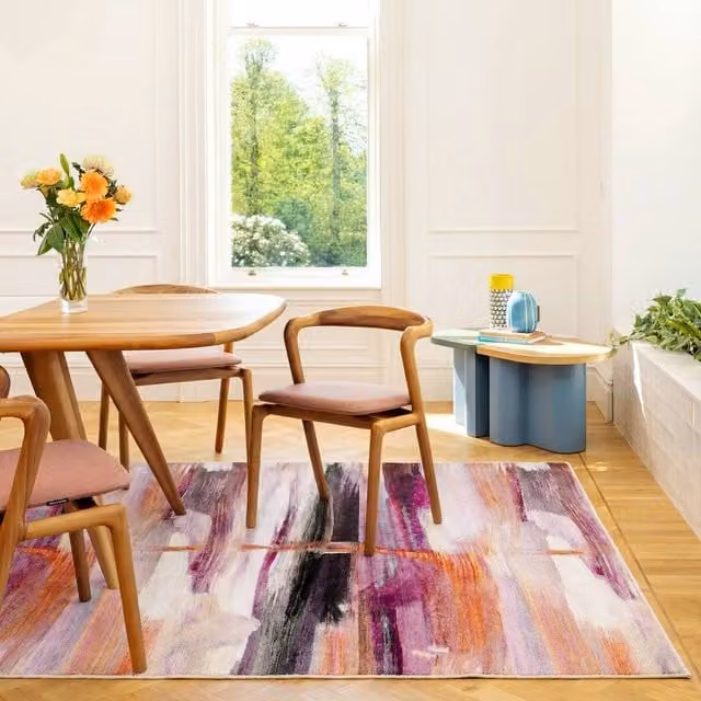Kukoon Pink and Orange Abstract Modern Washable Rug, W/D/H: 330 x 240 cm