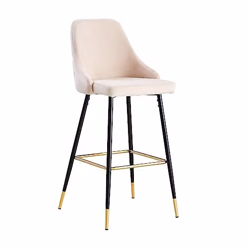 HYGRAD BUILT TO SURVIVE Set of 2 Velvet Bar Stools with Backrest and Black Metal Legs for Kitchen Islands and Home Bars (Cream)