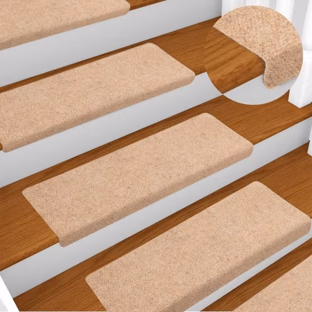 Berkfield Home 15 Piece Needle Punch Stair Mats in Brown, W/D/H: 65 x 21 x 4 cm