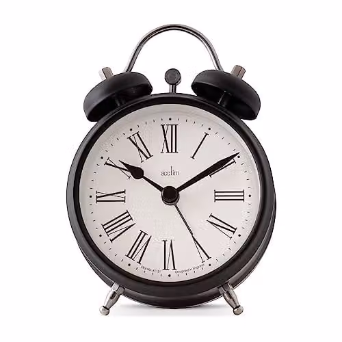 Acctim Shefford Analogue Quartz Tabletop Alarm Clock with Bell in Black