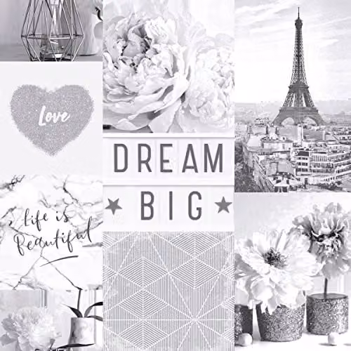 Arthouse Life Is Beautiful Monochrome Collage-Style Wallpaper in Black, White and Grey