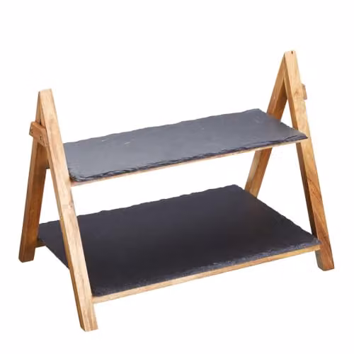 Artesa 2-Tier Rectangular Slate and Acacia Wood Serving Platter, Brown, W: 40 cm, D: 30 cm, H: 25 cm