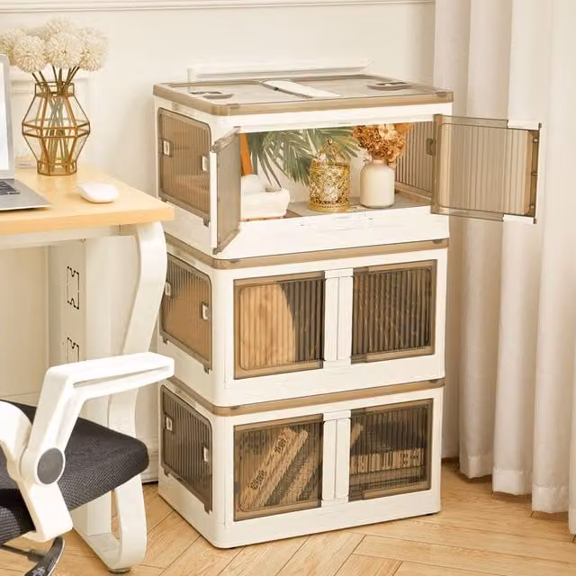 Living and Home 120L Stackable and Foldable 3-Tier Storage Box in White