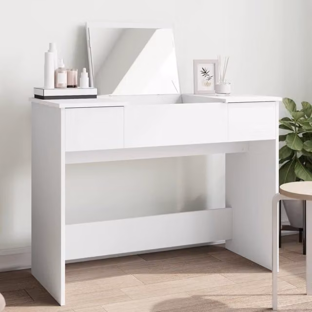 Berkfield Home Modern Dressing Table with Mirror in White, W: 100 cm, D: 45 cm, H: 76 cm