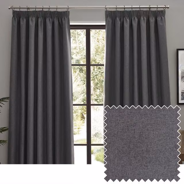 Make It A Home Dawn Blackout Pencil Pleat Curtains, Grey, W: 137 cm, H: 229 cm