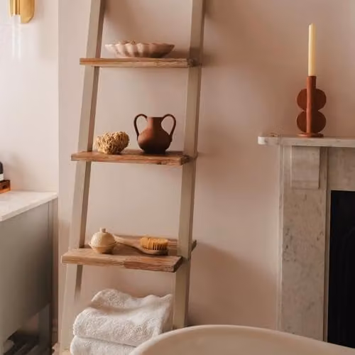 Statement Furniture Florence Wooden Ladder Shelving Unit in Truffle, W/D/H: 38.0 x 44.0 x 170.0 cm