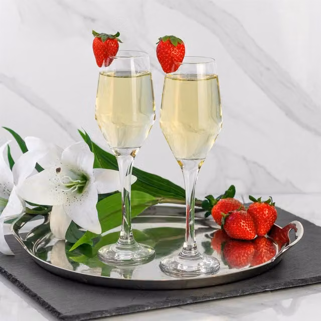 LAV Champagne Flutes, 230ml, Pack of 12, Transparent Yellow Glass