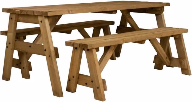 Arbor Garden Solutions Victoria Space Saving Picnic Table and Benches Set in Rustic Brown