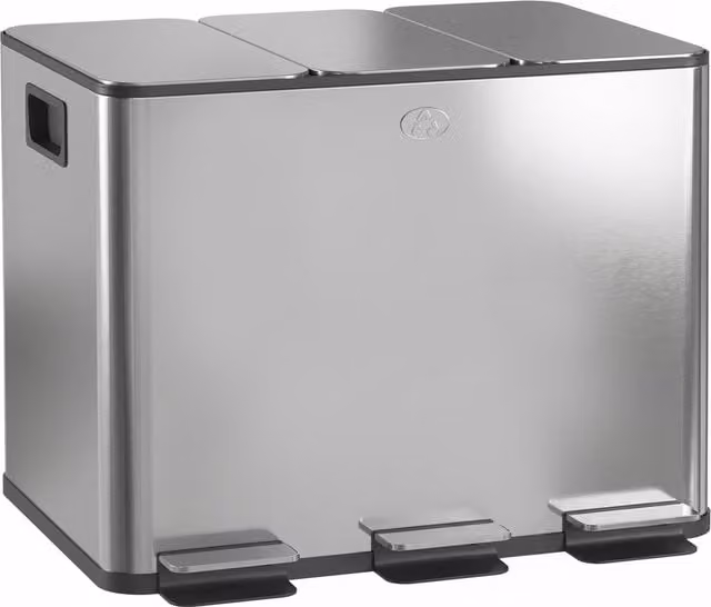 HOMCOM Triple Kitchen Pedal Bin, 3 x 20L Stainless Steel Silver Tone with Soft Close Lids and Removable Inner Buckets