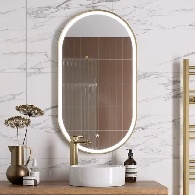 Bathwell Oval LED Mirror with Demister and Touch Switch in Gold