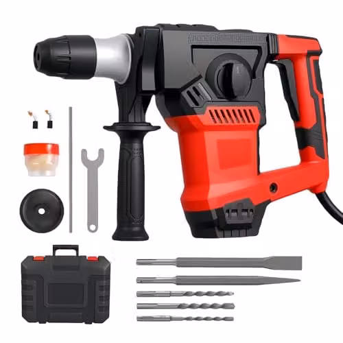 Traderight 1500W SDS Plus Rotary Hammer Red 4-Mode Professional Demolition Drill with 8J Impact Energy and 4500BPM