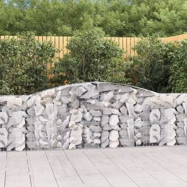 Berkfield Home Arched Gabion Basket in Silver Galvanised Steel, W: 400 cm, D: 30 cm, H: 80-100 cm