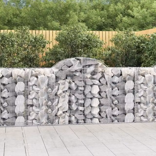 Berkfield Home Arched Gabion Basket in Silver Galvanised Steel, W: 200 cm, D: 50 cm, H: 100/120 cm
