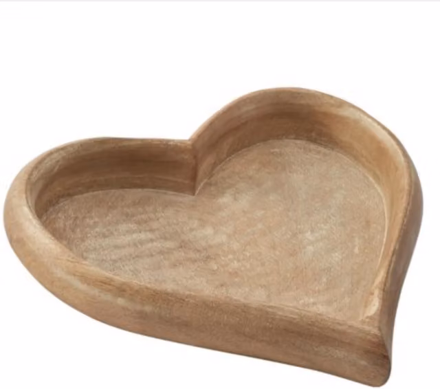 Little Cosy Home Heart Shaped Rustic Wooden Decorative Tray in Brown and Beige