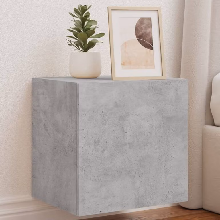 Berkfield Home Modern Wall Mounted TV Cabinets with Integrated LED Lights, 2 Pieces, Concrete Grey, W/D/H: 40.5 x 35 x 40 cm