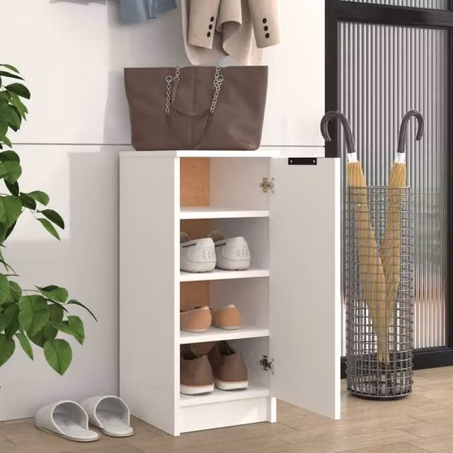 Berkfield Home White Shoe Cabinet with Hinged Doors and Internal Shelves, W/D/H: 30 x 35 x 70 cm