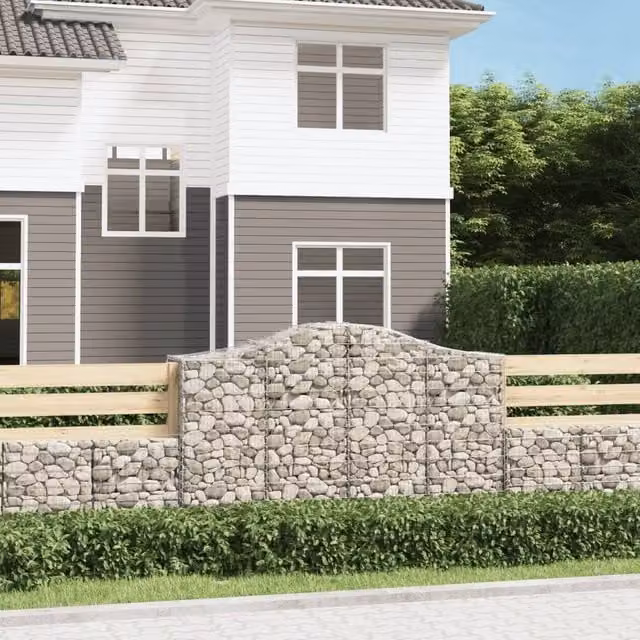 Berkfield Home Arched Gabion Baskets, 3 Piece Set, Silver Galvanised Steel, W: 200 cm, D: 50 cm, H: 120-140 cm