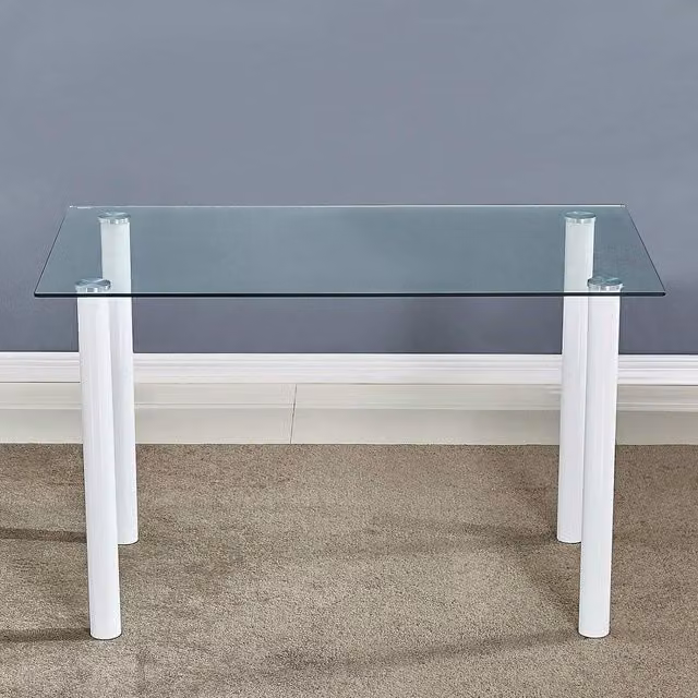 Kosy Koala Modern Rectangular Glass Dining Table with White Metal Legs