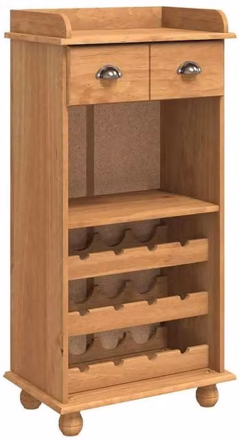 Berkfield Home ASKIM Wine Cabinet in Honey Brown Solid Pine Wood with 12 Bottle Holders