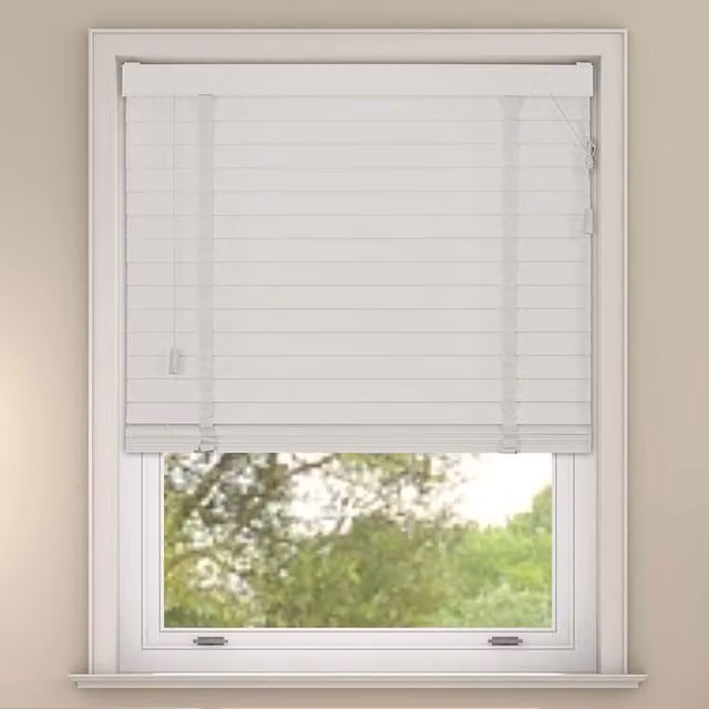 NewEdgeBlinds White Faux Wood Venetian Blinds with Tapes, Width: 120 cm
