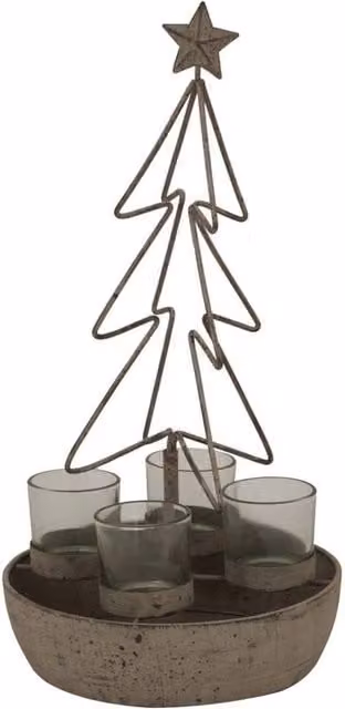 Lemon Pavilion Rustic Bronze Tree and Star Outline with Four Glass Votives, W: 19 cm, D: 19 cm, H: 37 cm